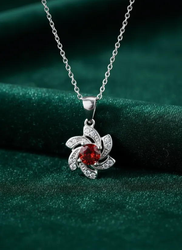 Red_Stone_Floral_Swirl_Pendant_Necklace_For_Women_925_Sterling_Silver